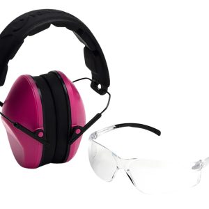 Pyramex Low-Profile Combo Kit Scratch Resistant Clear Lens & Frame with Rubber Temple Tips Pink Low-Profile Earmuffs