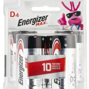 Energizer MAX D Batteries Black & Silver Alkaline 1.5 Volt, Qty (4) Single Pack