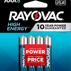 Rayovac AAA HIGH ENREGY Alkaline Batteries Silver/Blue 1.5 Volts 1,123 mAh (8) Single Pack