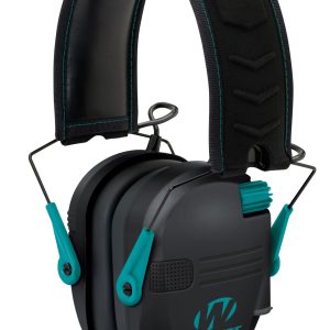 Walker's Razor Slim Electronic Muff 23 dB Over the Head Black Polymer w/Teal Accents